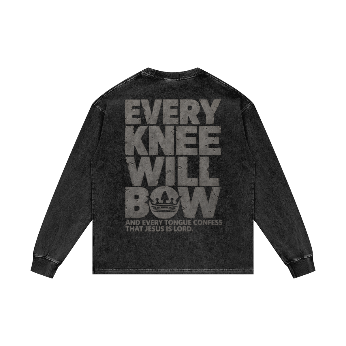 Every Knee Will Bow — Acid Wash Oversize Long Sleeve Tee