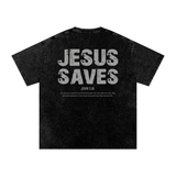 Jesus Saves — Snow Washed Oversized Cotton Tee