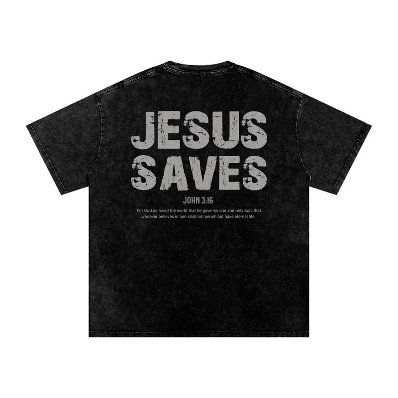 Jesus Saves — Snow Washed Oversized Cotton Tee
