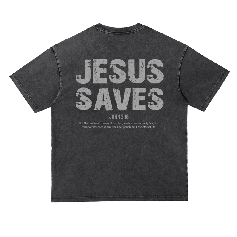 Jesus Saves — Snow Washed Heavyweight Oversized Tee