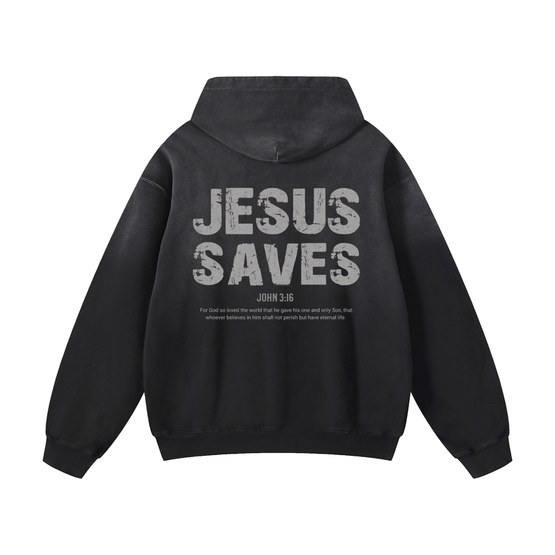 Jesus Saves — Heavyweight Sunfade Oversized Hoodie